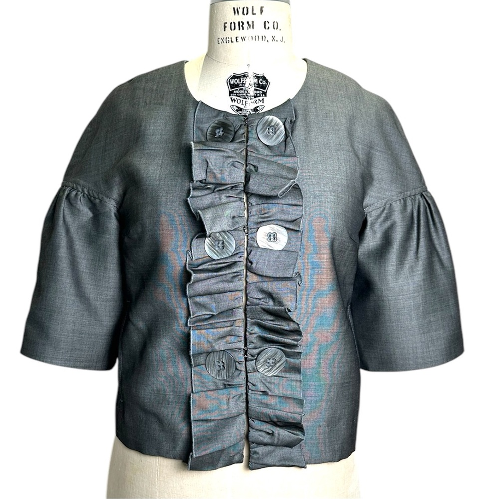 Gray Ruffled Wool Viscose Button-Up Jacket. Size 2 - image 2